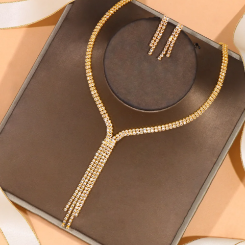 Set bijuterii pentru femei, CRM, Glamour Strass, elegant, auriu [4]
