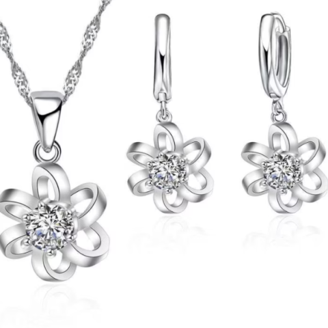 Set bijuterii pentru femei, CRM, Rose Flowers, argintiu