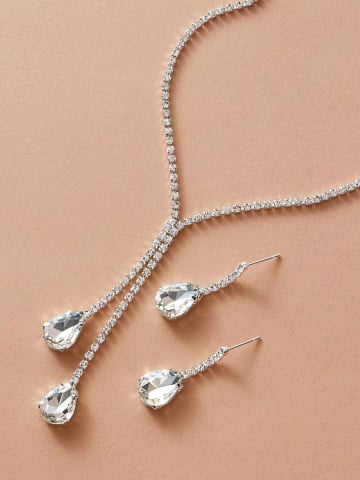 Fashion - Set bijuterii pentru femei, GMO, Water Drop, colier si cercei, argintiu