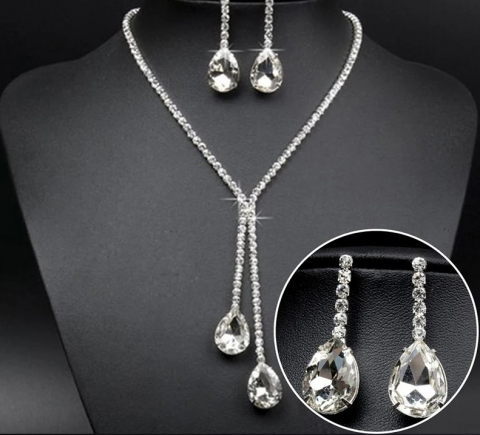 Set bijuterii pentru femei, GMO, Water Drop, colier si cercei, argintiu [6]