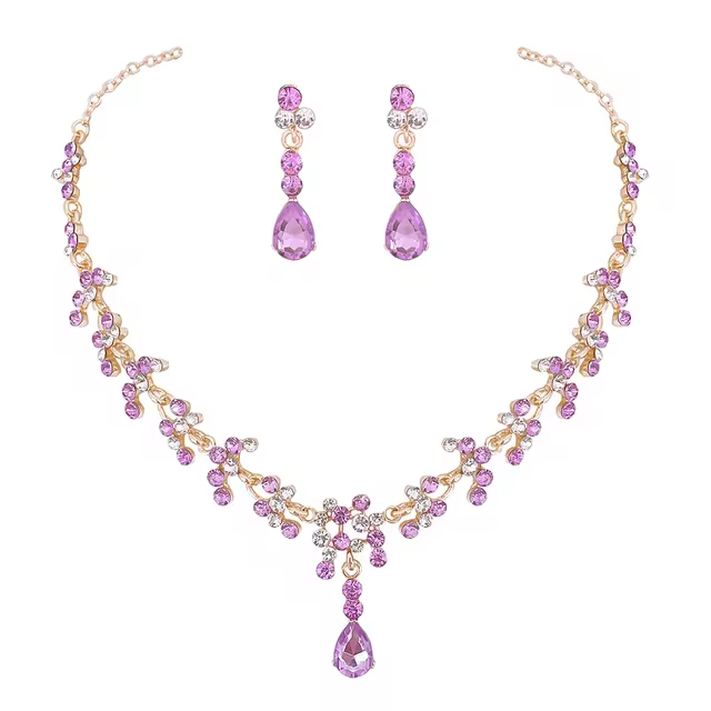 Set bijuterii pentru femei, GMO, Wedding Safir Cristal, colier si cercei, forma muguri [7]