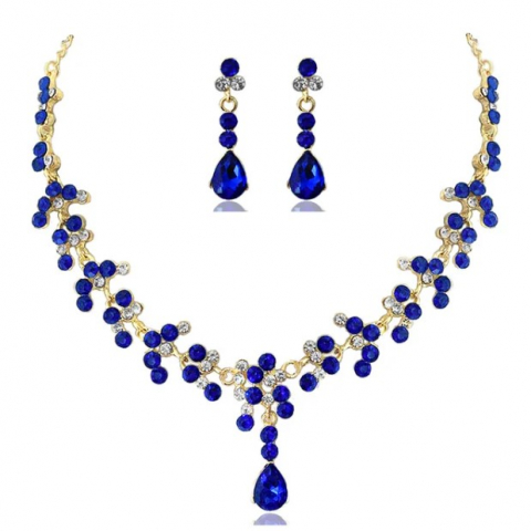 Fashion - Set bijuterii pentru femei, GMO, Wedding Safir Cristal, colier si cercei, forma muguri