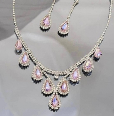 Set bijuterii pentru femei, GMO, Rhinestone, colier si cercei, argintiu [5]