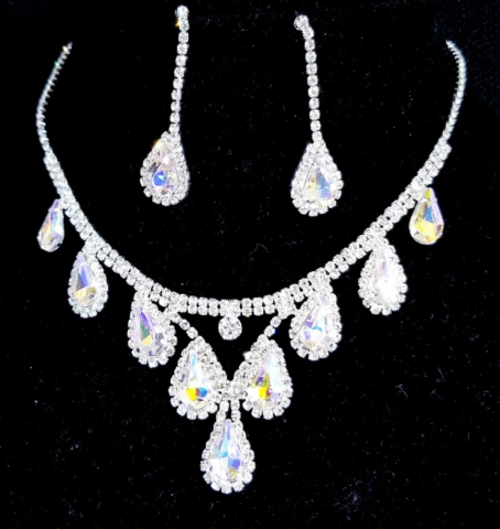Set bijuterii pentru femei, GMO, Rhinestone, colier si cercei, argintiu [2]