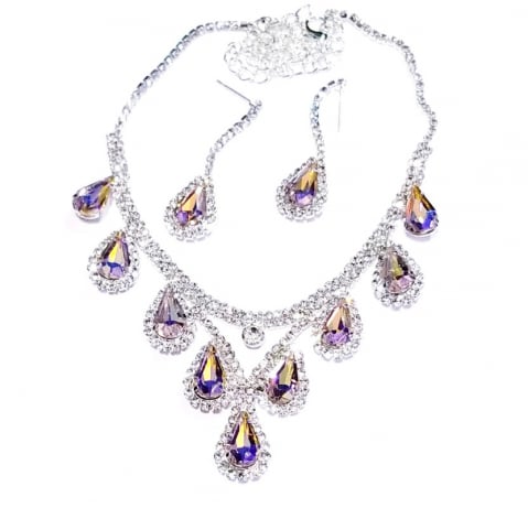 Fashion - Set bijuterii pentru femei, GMO, Rhinestone, colier si cercei, argintiu