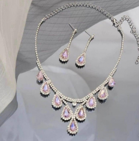 Set bijuterii pentru femei, GMO, Rhinestone, colier si cercei, argintiu [4]
