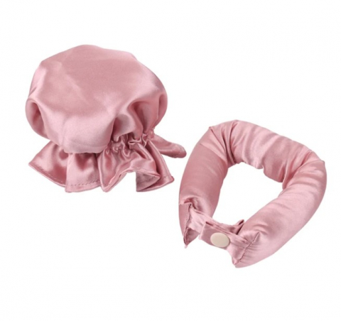 Set boneta si ondulator fara caldura, EVNC, Sleep Headband Heatless, roz
