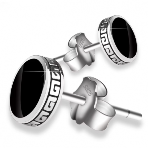 Set cercei argintii, CRM, pentru barbati, rotunzi, 8mm