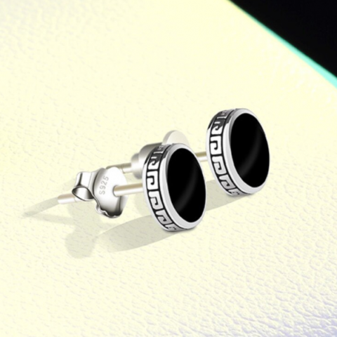 Set cercei argintii, CRM, pentru barbati, rotunzi, 8mm [2]