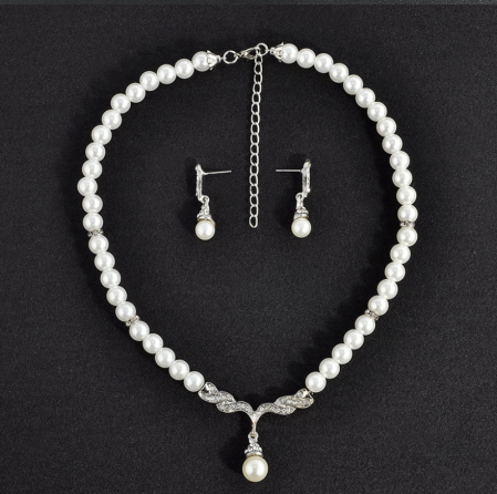 Set colier si cercei, argintiu, cu perle si pietre, EVNC, Shiny Pearls [3]