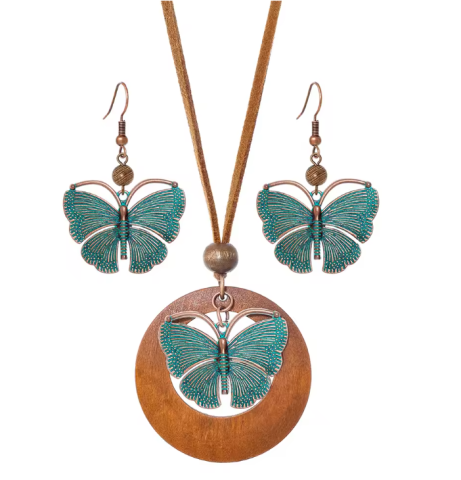 Coliere, lantisoare si chokere - Set Colier și Cercei EVNC - Bohemian Vintage Butterfly