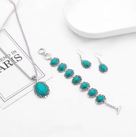 Set de Bijuterii Elegant EVNC - Vintage Turquoise, 3 Piese [3]