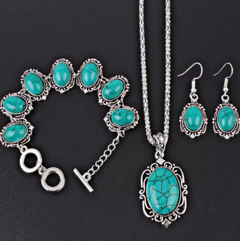 Set de Bijuterii Elegant EVNC - Vintage Turquoise, 3 Piese [2]