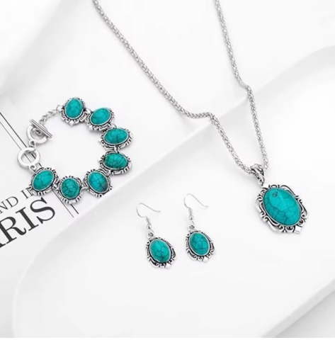Seturi de bijuterii - Set de Bijuterii Elegant EVNC - Vintage Turquoise, 3 Piese