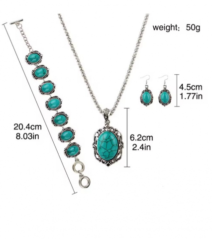 Set de Bijuterii Elegant EVNC - Vintage Turquoise, 3 Piese [4]