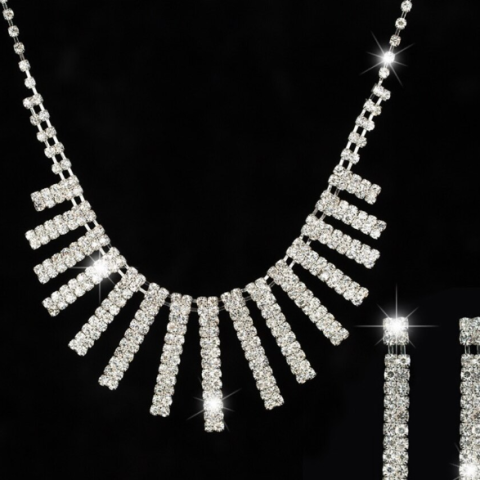 Set elegant colier si cercei, pentru ocazii speciale, CRM, Crystal, argintiu, 37.5+6cm [3]
