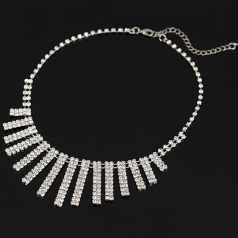 Set elegant colier si cercei, pentru ocazii speciale, CRM, Crystal, argintiu, 37.5+6cm [1]