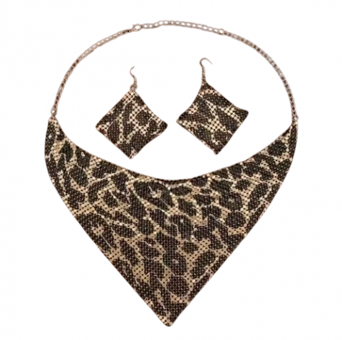 Seturi de bijuterii - Set Elegant de Bijuterii EVNC - Leopard Print Jewelry Set, Colier Tip Eșarfă