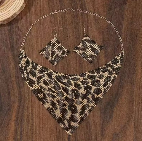 Set Elegant de Bijuterii EVNC - Leopard Print Jewelry Set, Colier Tip Eșarfă [2]