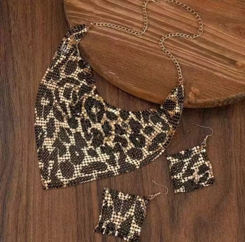 Set Elegant de Bijuterii EVNC - Leopard Print Jewelry Set, Colier Tip Eșarfă [3]