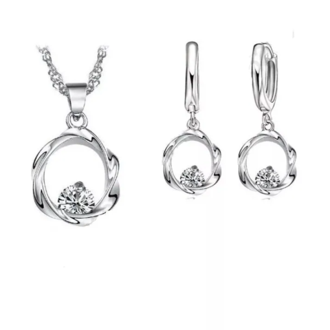 Seturi de bijuterii - Set lantisor cu pandantiv si cercei cu cristale, ADM, luxury, deosebit