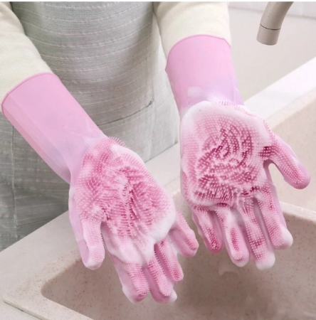 Set manusi de bucatarie pentru spalat vasele, EVNC, Dishwashing Gloves, cu peri din silicon [1]