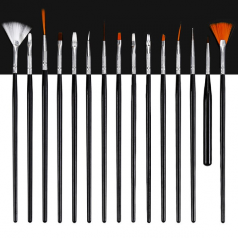 Set Nail Art - 15 Pensule pentru Decorare Unghii, CRM, Design Manichiură, Gel UV, Negru [2]