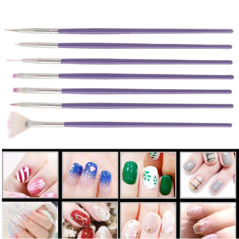 Set Nail Art - 7 Pensule pentru Decorare Unghii, CRM, Design Manichiură, Gel UV, Violet [5]