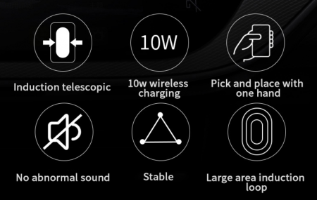 Suport auto telefon GMO cu incarcare wireless 10W, Fast Charge, negru [10]