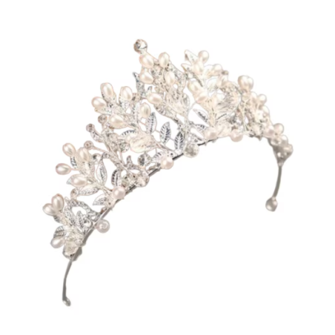 Accesorii pentru cap si par - Tiara mireasa eleganta cu perle artificiale si cristale,  CRM, coroana argintie pentru nunta