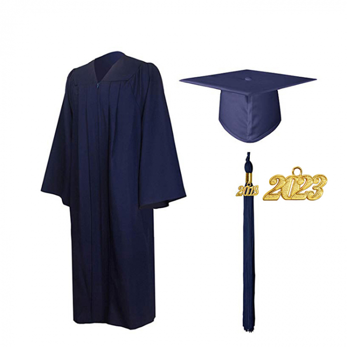 Matte Navy Blue Bachelors Gown, Cap, & Tassel