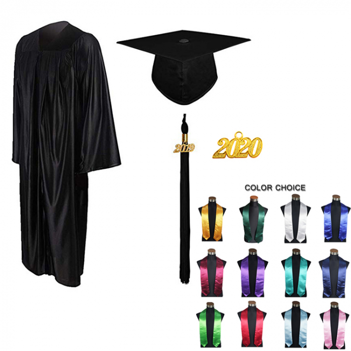 Shiny Black Bachelors Gown, Cap, & Tassel [9]
