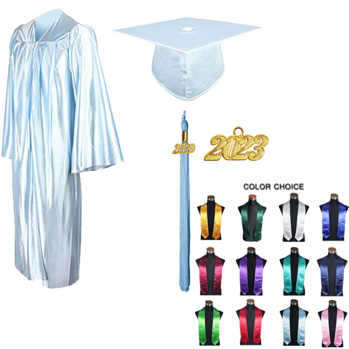 Shiny  Light Blue Bachelors Gown, Cap & Tassel [6]