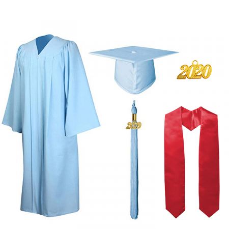 Gown, Cap, Tassel & Stole - Matte Light Blue Bachelors Gown, Cap, Tassel & Stole