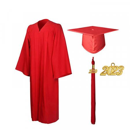 Cap, Gown & Tassel - Matte Red Bachelors Gown, Cap, & Tassel