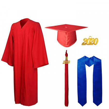 Gown, Cap, Tassel & Stole - Matte Red Bachelors Gown, Cap, Tassel & Stole