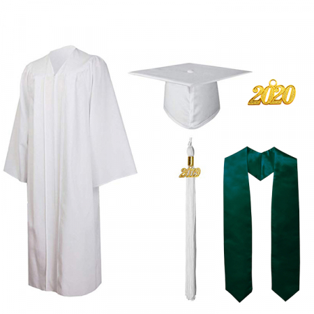 Gown, Cap, Tassel & Stole - Matte White Bachelors Gown, Cap, Tassel & Stole