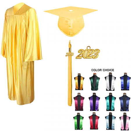 Shiny Gold Bachelors Gown, Cap & Tassel [5]