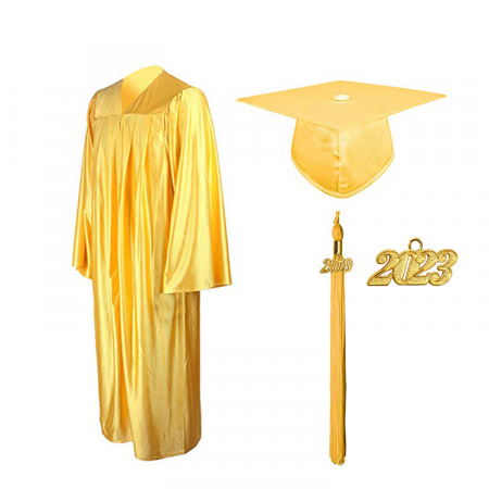 Cap, Gown & Tassel - Shiny Gold Bachelors Gown, Cap & Tassel