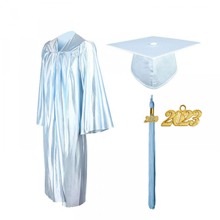 Cap, Gown & Tassel - Shiny  Light Blue Bachelors Gown, Cap & Tassel