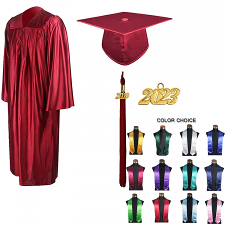 Gown, Cap, Tassel & Stole - Shiny Maroon Green Bachelors Gown, Cap, Tassel & Stole