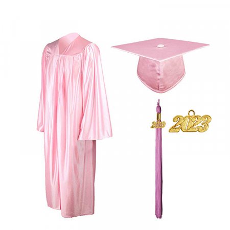 Cap, Gown & Tassel - Shiny Pink Bachelors Gown, Cap & Tassel