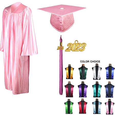 Gown, Cap, Tassel & Stole - Shiny Pink Bachelors Gown, Cap, Tassel & Stole