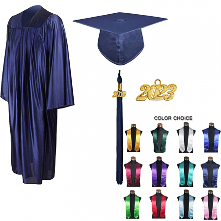 Gown, Cap, Tassel & Stole - Shiny Purple Green Bachelors Gown, Cap, Tassel & Stole