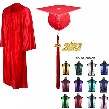 Shiny Red Bachelors Gown, Cap & Tassel [5]