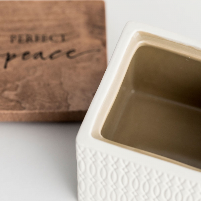 Caseta ceramica cu capac din lemn - Perfect peace [5]