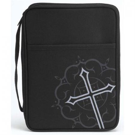 Husă Biblie - Black nylon with silkscreened grey cross