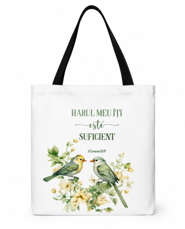 Geanta din panza - Geanta de panza - Harul Meu iti este suficient (negru) - Gramma.ro
