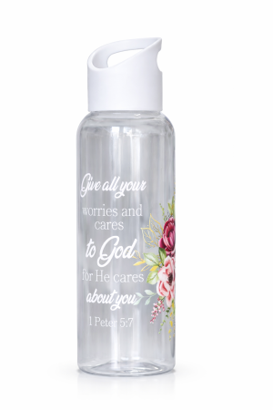 Cadouri Gramma.ro - Sticla apa plastic - Give all your worries and cares to God