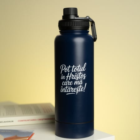 Cadouri - Sticla din otel inoxidabil - Pot totul in Hristos - albastru - 1000 ml